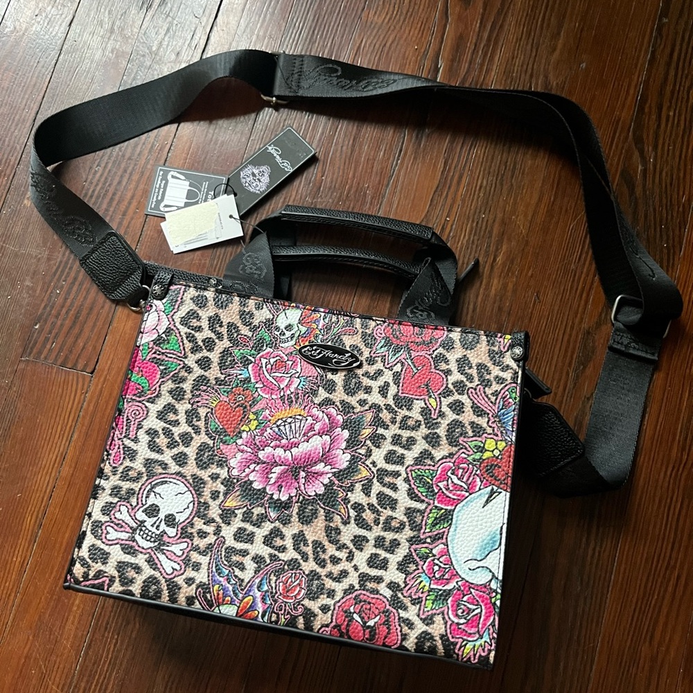 Ed Hardy Leopard and Floral Skull Crossbody Bag/Tote
